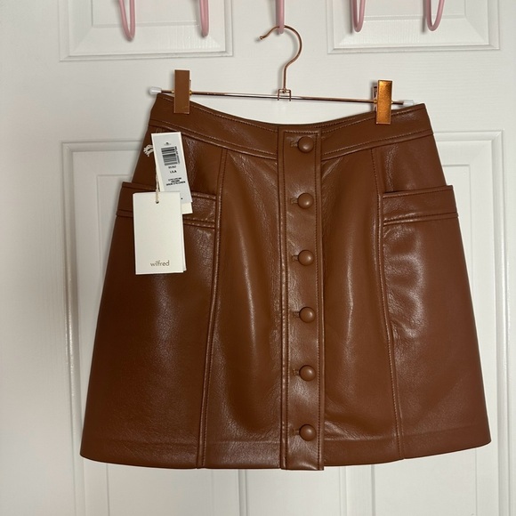 Wilfred Dresses & Skirts - Aritzia Brown Faux Leather Mini Skirt